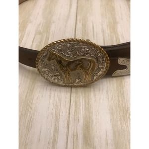 Dun Dee Brown leather belt with Silver & Gold Buckle